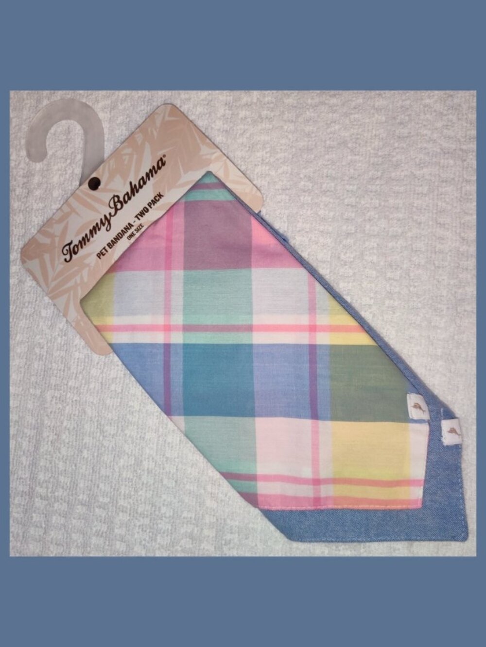 NWT Tommy Bahama Pet/Dog Bandana 2 Pack -100% Cotton- Pastel Plaid & Oxford Blue